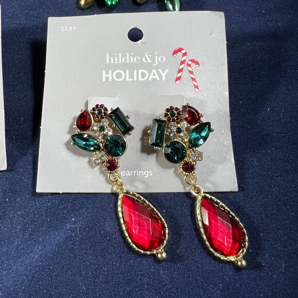 Hildie & Jo Holiday Earrings Set Of 6 - Festive Designs With Nutcracker Gem Drop - Picture 7 of 7